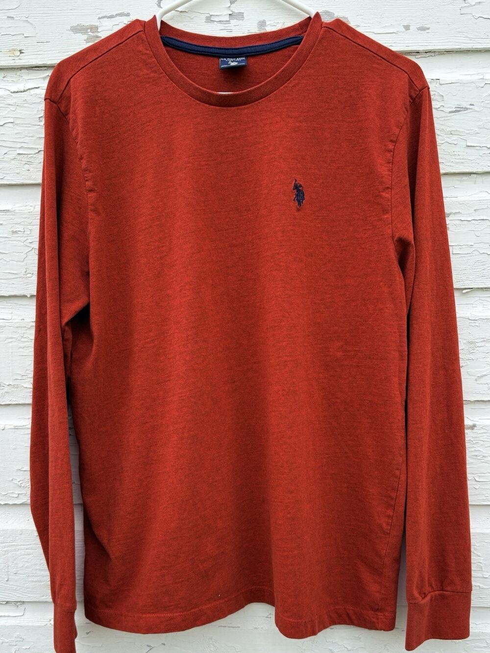 US Polo Assn Mens M T Shirt Long Sleeve Crew Neck Rust Red Blue Logo Knit Layer